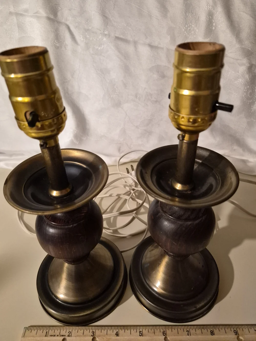 Pair of Vintage Wood and Brass Table Lamps
